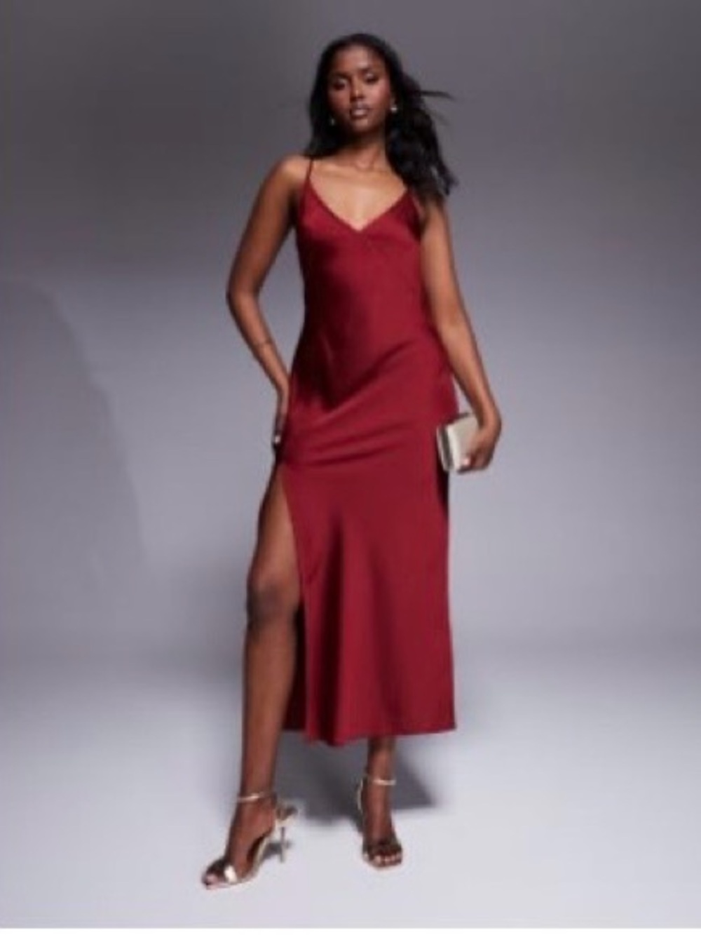 Slip Midi Dress with Side Slit - Burgundy